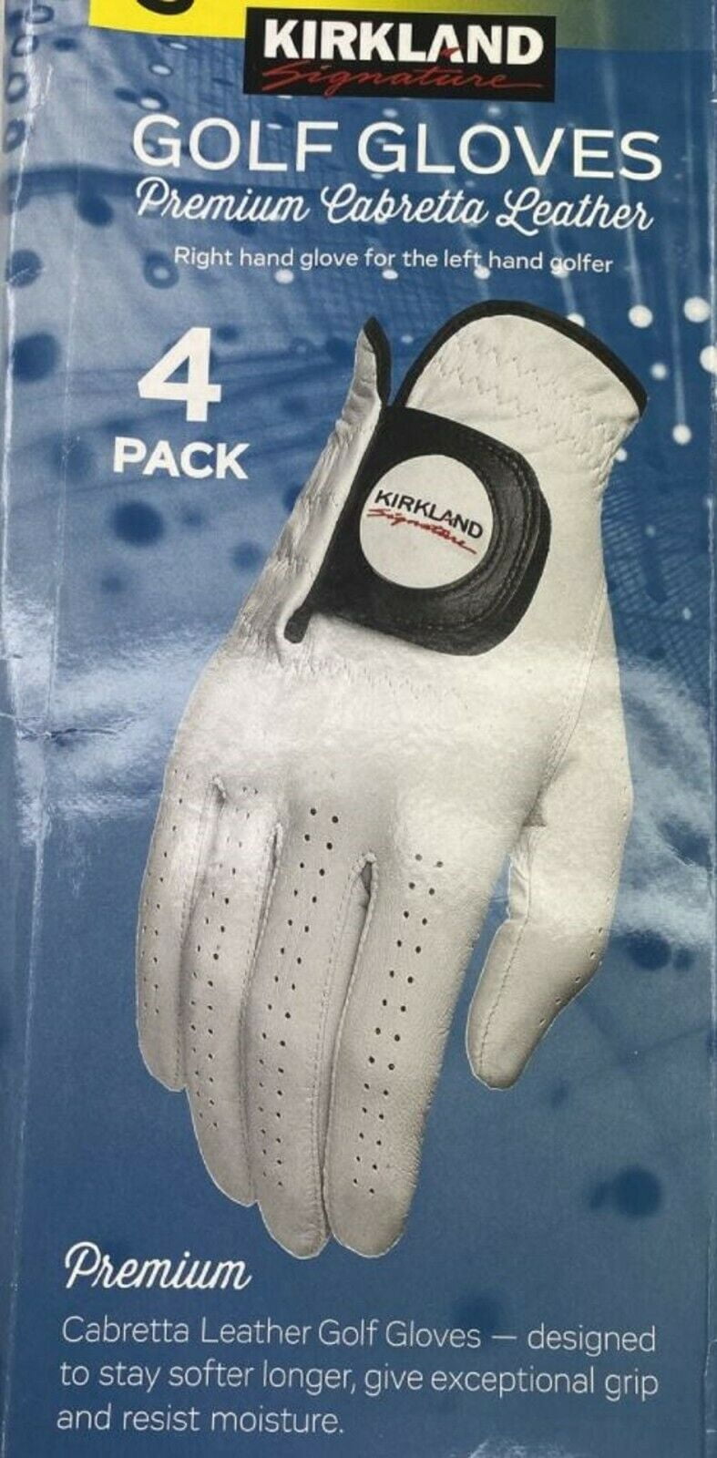 Kirkland Golf Gloves Premium Cabretta Leather 4 Pack White Small (Right Hand)