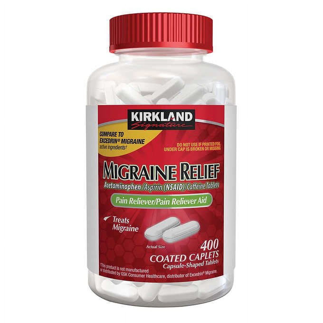 Kirkland Migraine Relief, 400 Coated Caplets Compare to the active