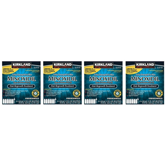 Kirkland Minoxidil 5 percentage Extra Strength Hair Loss Regrowth Treatment Men, 4 Pack (6 Months Supply)