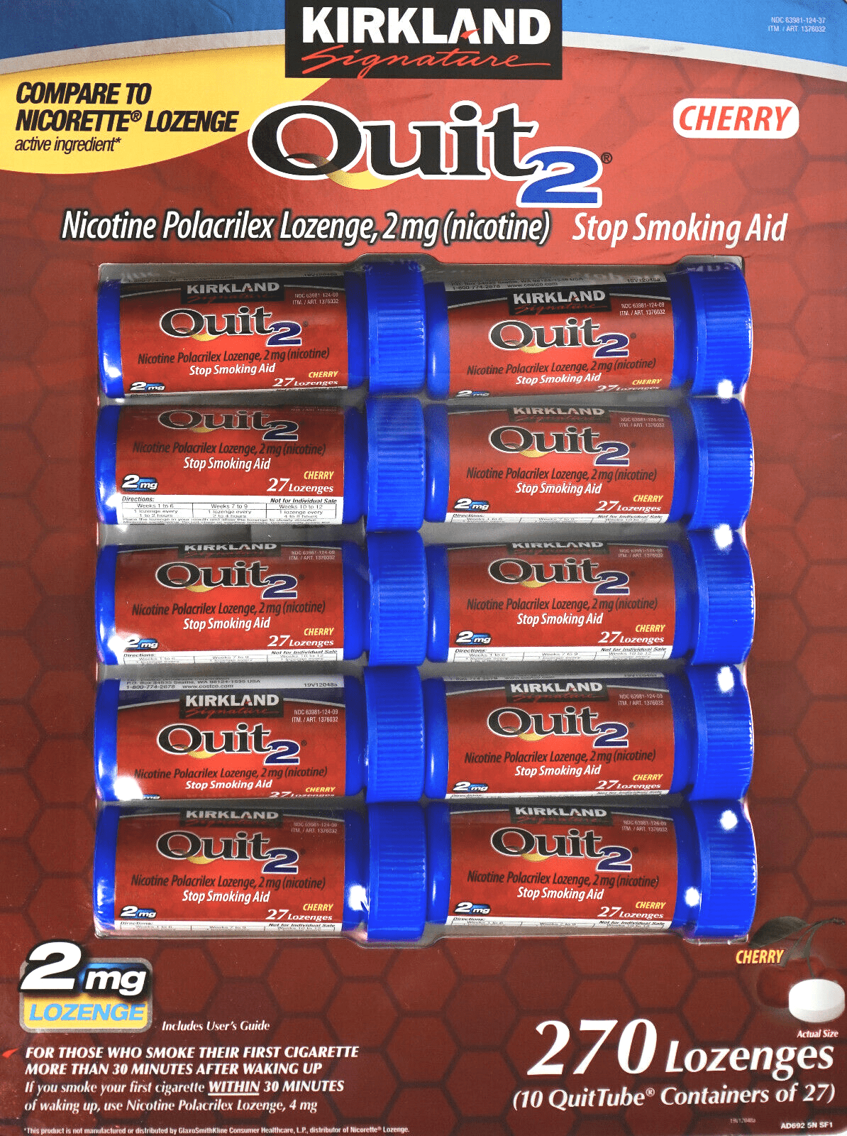Kirkland Quit Smoking Lozenges 2 Mg., 270 Pieces Cherry Compare to