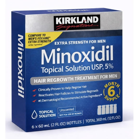 Kirkland Signature - 5% Minoxidil for Men Hair Regrowth Treatment Topical Solution - 6 Month Supply