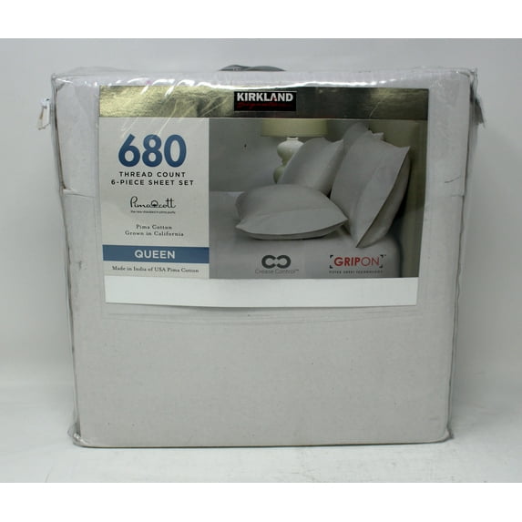Kirkland Signature 680 Thread Count Sheet Set (Queen, Gray)