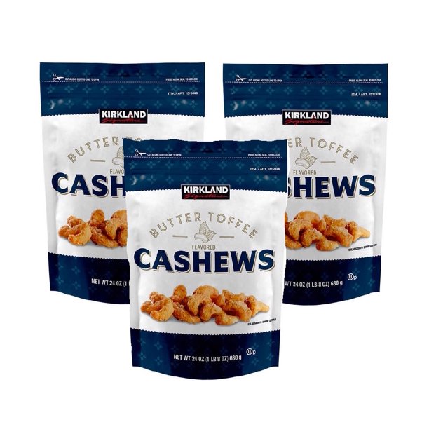 Kirkland Signature Butter Toffee Cashews, 24 oz 3PK