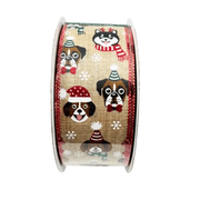 Kirkland Signature Wire Edged Christmas Ribbon 2.5  x 50 Yards Dogs in Holiday Hats, 2.5in