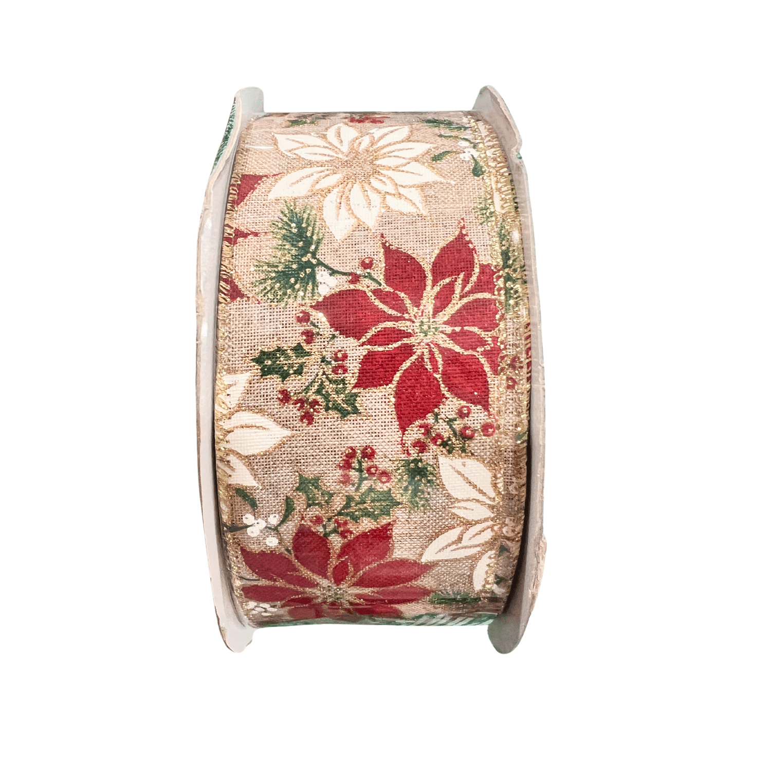 Kirkland Signature Wire Edged Christmas Ribbon 2.5” x 50 Yards  (Poinsettia Red White Gold, 2.5in)