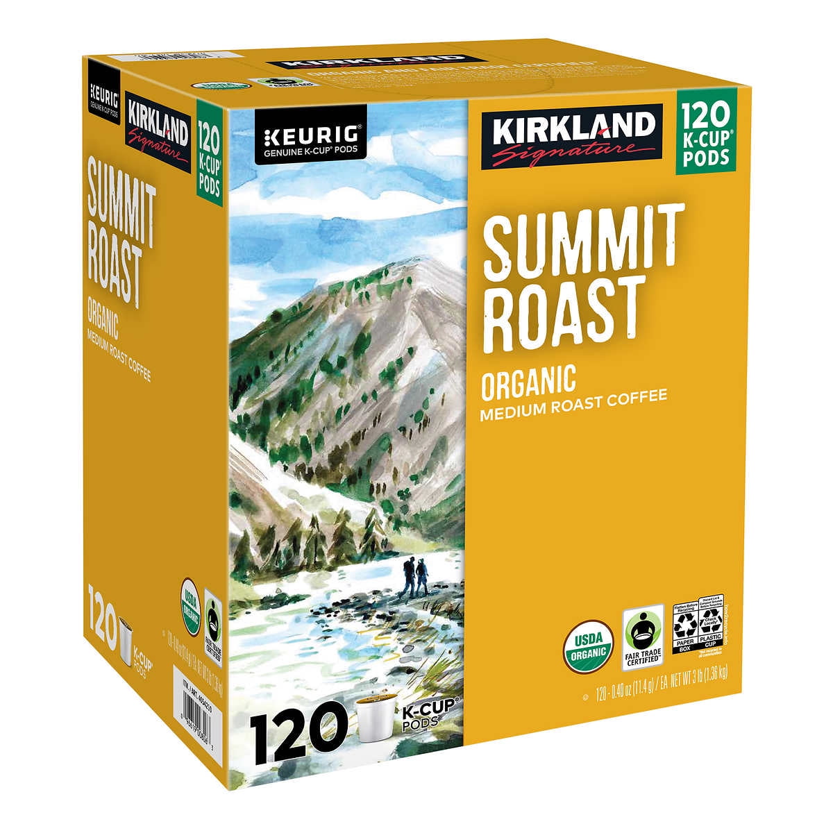 Kirkland Signature Coffee Organic Summit Roast KCup Pod, 120 Count