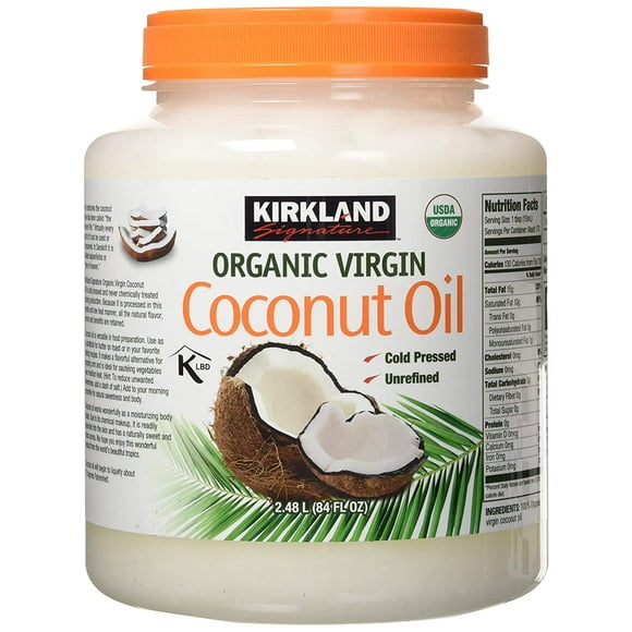 Kirkland Signature Cold Pressed Unrefined Organic Virgin Coconut Oil, 84 Ounce (Pack of 2)