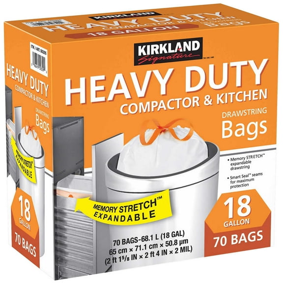 Kirkland Signature Compactor and Kitchen Trash Bags White 18 Gallon (70 Count)