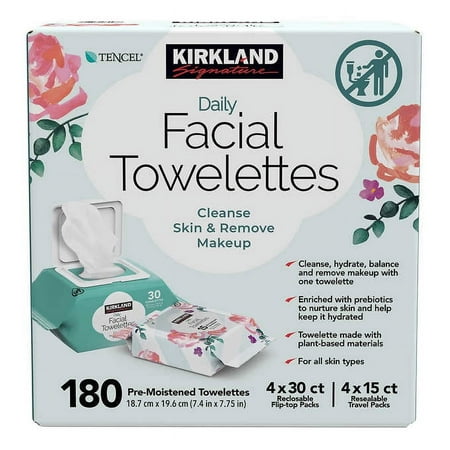 Kirkland Signature Daily Facial Towelettes, 180 count