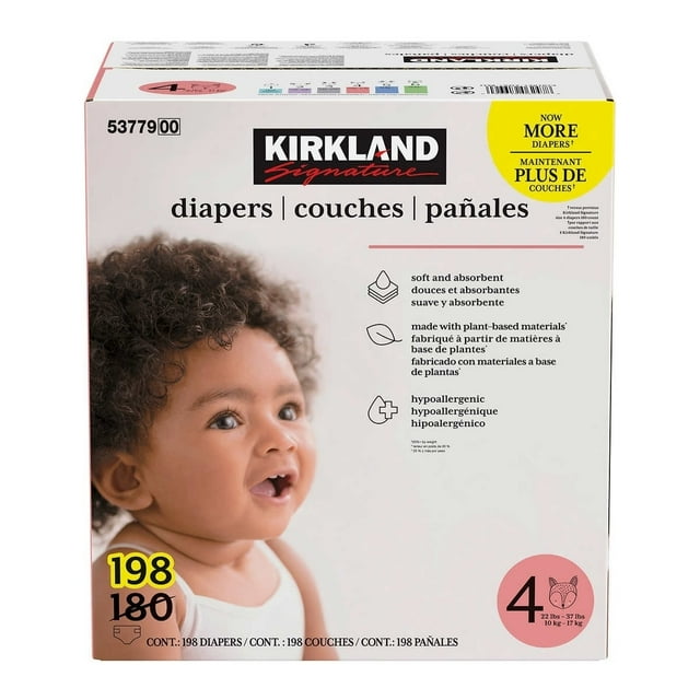Kirkland Signature Size 4 Baby Diapers (2237 Pounds), 198 Count Pack