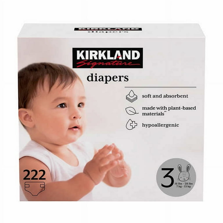 Kirkland Signature Size 3 Diapers, 16-28 lb/7-13 kg, 222 Count