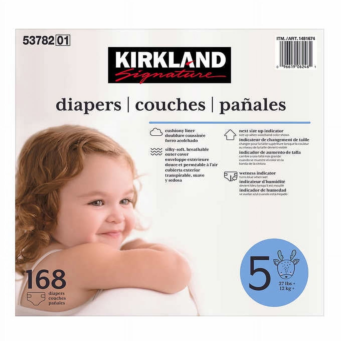 Kirkland Signature Diapers Sizes 5 (27+ lb/12+ kg) 168 Counts