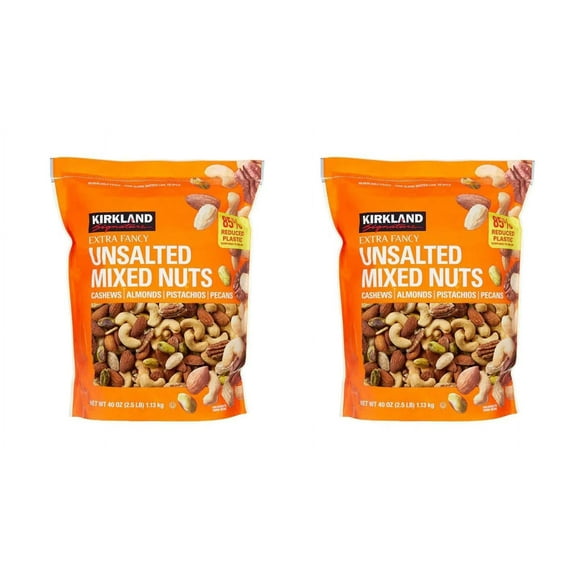 Kirkland Signature Extra Fancy Unsalted Mixed Nuts, 2 Jars (2.5 LB)