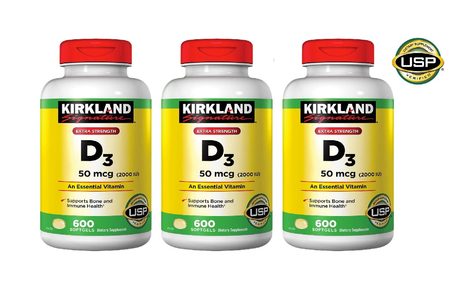 Kirkland Signature Extra Strength D3 50 mcg., 600 Softgels 3PK