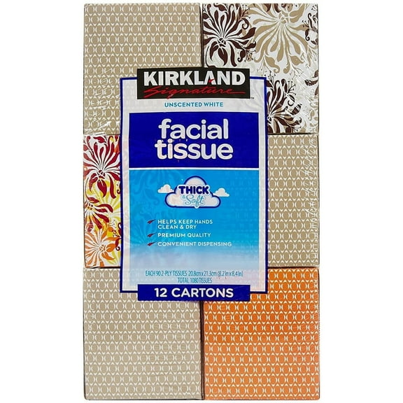 Kirkland Signature Facial Tissue, 2-Ply, 90-count, 12-pack
