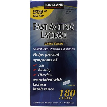 Kirkland Signature Fast Acting Lactase Natural Dairy Digestive Supplement, 180-Count Caplets