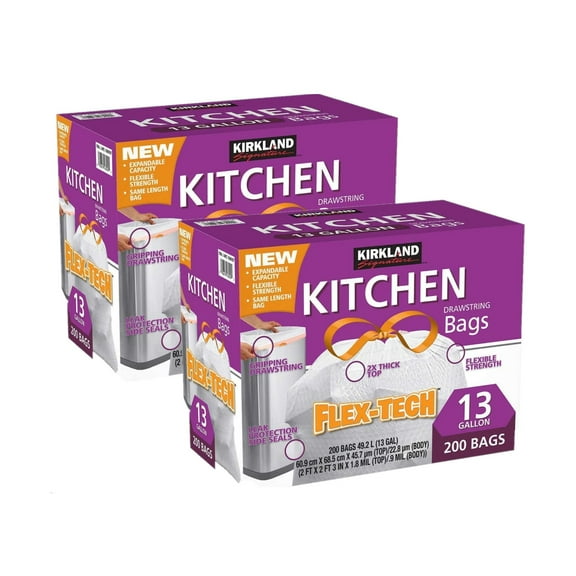 Kirkland Signature Flex-Tech 13-Gallon Kitchen Trash Bag, 200 Count