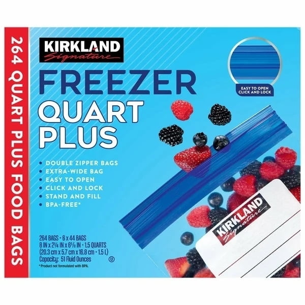 Kirkland Signature Freezer Quart Plus Food Bags Double Zipper, 264