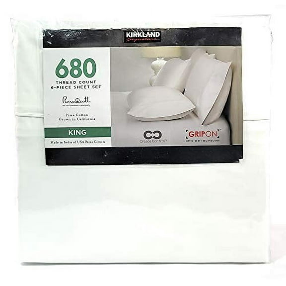 Kirkland Signature King Bright White 680 Thread Count Sheet Set 6 Piece Deep Pockets