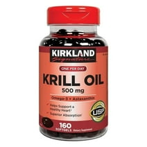 Kirkland Signature Krill Oil 500mg 160 Softgels Supplement with Omega-3 and Astaxanthin