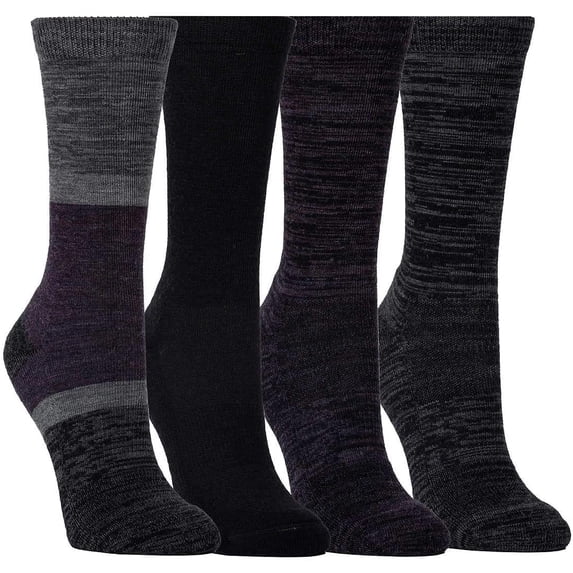 Kirkland Signature Ladies' Crew Socks Extra-Fine Merino Wool, Purple, 4 Pairs