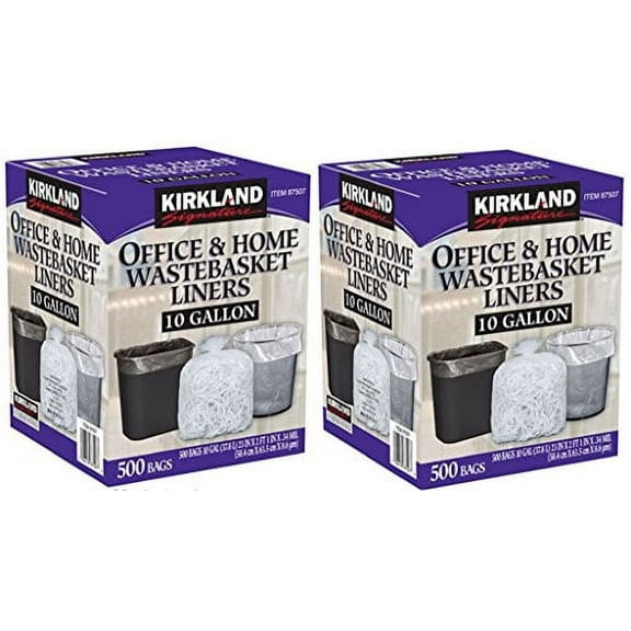 Kirkland Signature Made in USA 10 Gallon Clear Wastebasket Liner Bags for Trash Can 500 Count (2 Pack)