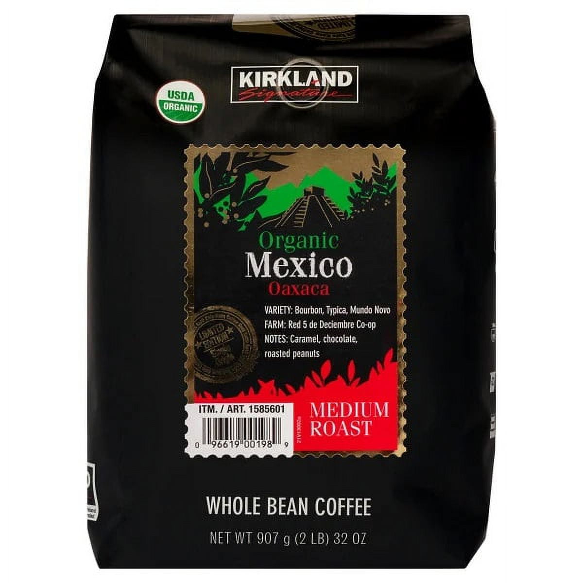 Kirkland Signature Medium Roast Whole Bean Coffee, Organic Mexico, 32 Ounce