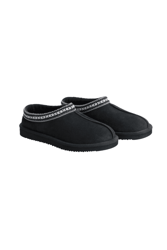 Men's 7/Women's 8 Unisex Genuine Sheepskin Shearling Slipper, Black
