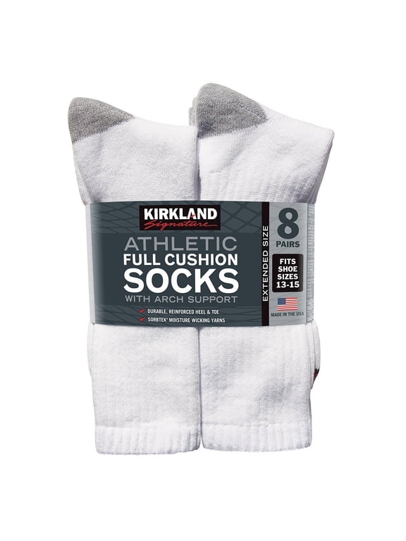 Men's Athletic Sock, 8 Pair, Extended (White)