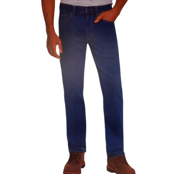 Kirkland Signature Men’s Comfort Stretch Straight Fit 5-Pocket Denim Jeans, Dark Blue, Size 32x29