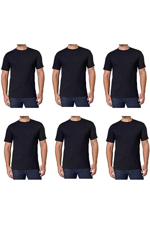 Men’s Crew 100% Cotton Tagless Neck Tee, 6-Pack (Black, Large)