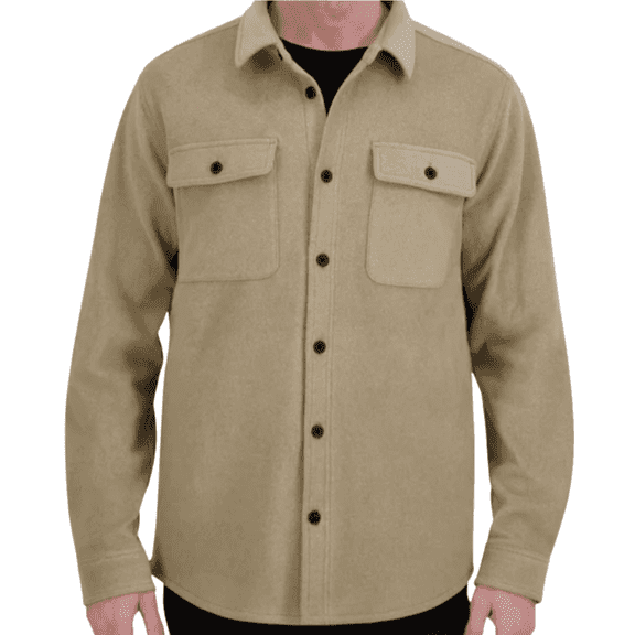 Kirkland Signature Men's Shirt Jacket Heavyweight 2-Way Stretch Workwear, Tan, Small