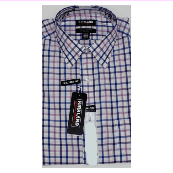 Kirkland Signature Men's Tailored Fit non iron Dress Shirt 18.5-34/35/Plaid