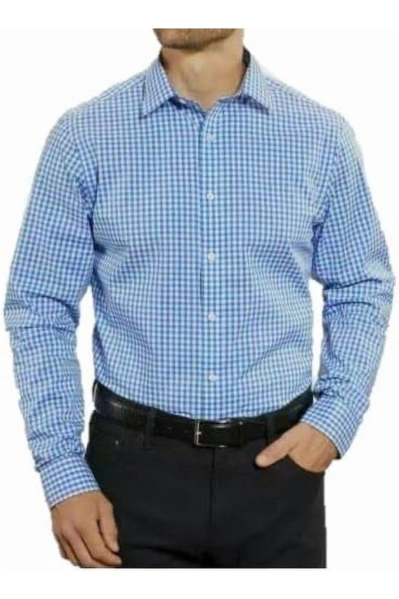 Men's Traditional Dress Shirt (Blue Check, XX-Large , 18-18.5 X34/35)