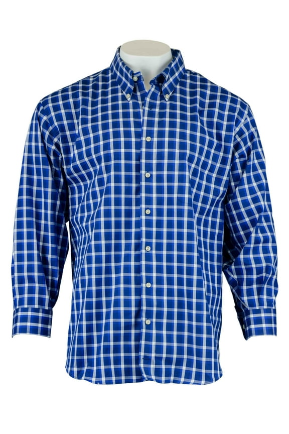 Men's Traditional Fit Dress Shirts (Blue Plaid, 18.5x32/33)