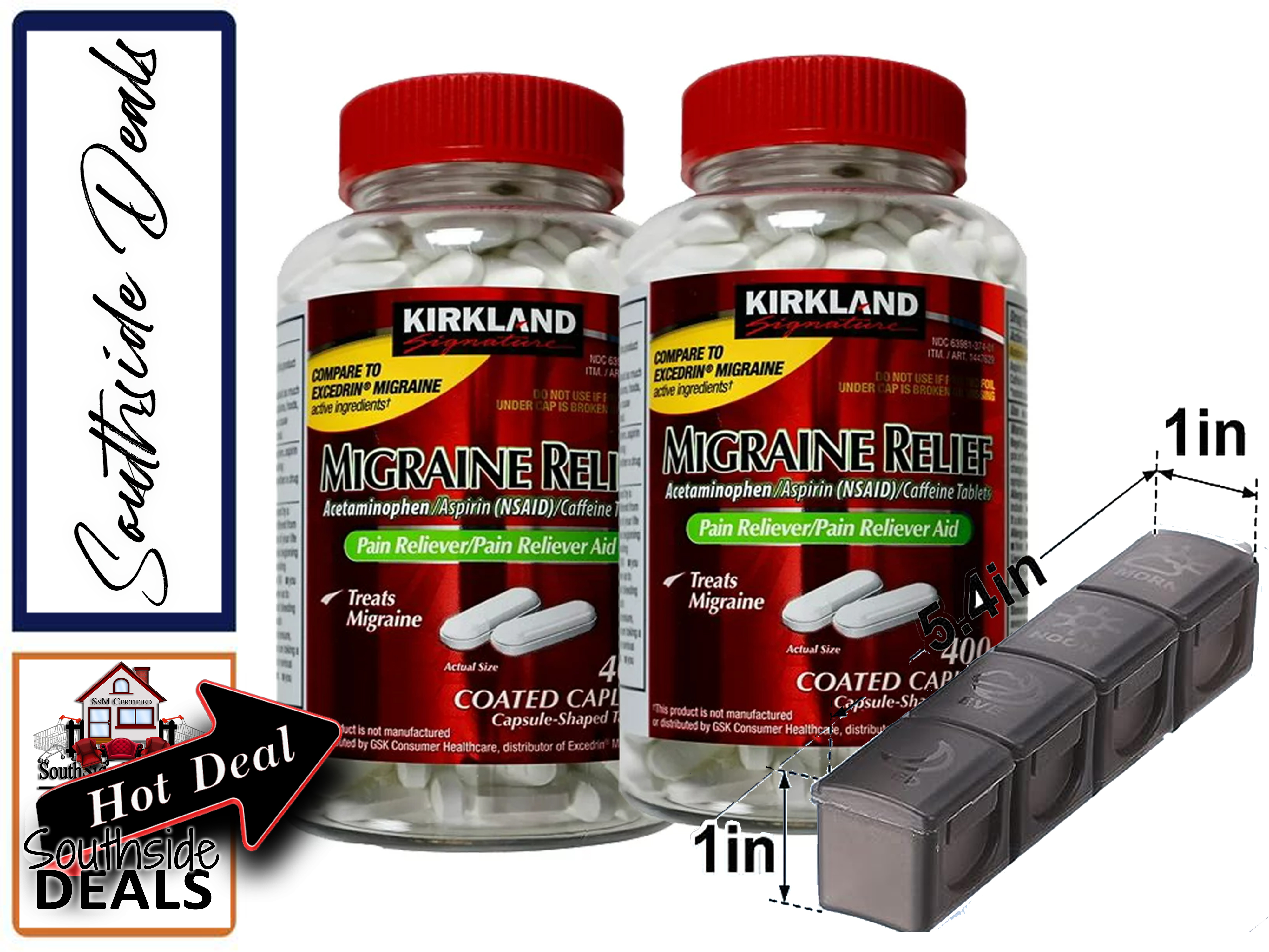Kirkland Signature Migraine Relief, 400 Coated Caplets 2 Pack with a