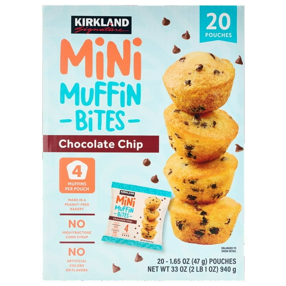 Kirkland Signature Mini Muffin Bites, Chocolate Chip, 1.65 Ounce (Pack of 20)