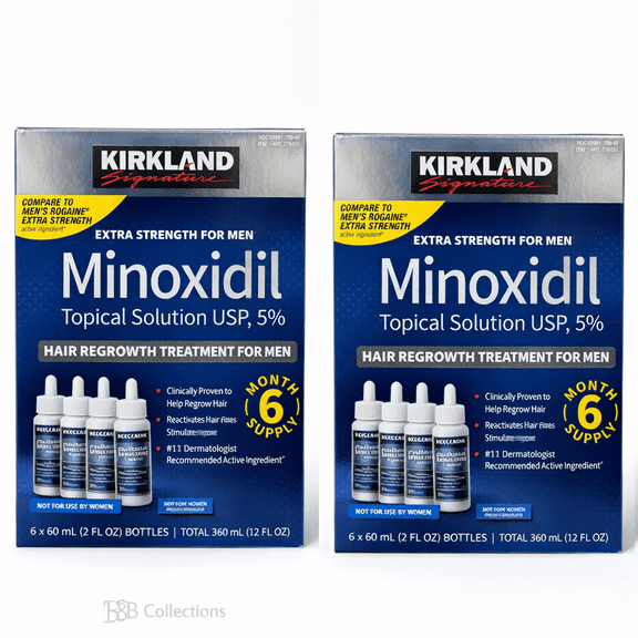 Kirkland Signature Minoxidil Topical Solution USP 5% for Men, Unscented, 12-Month Supply 2 (6 x 60 mL)