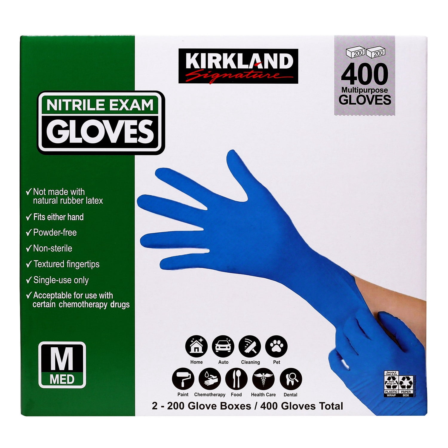 Kirkland Signature Nitrile Exam Gloves, Powder Free, Medium (400 Count)