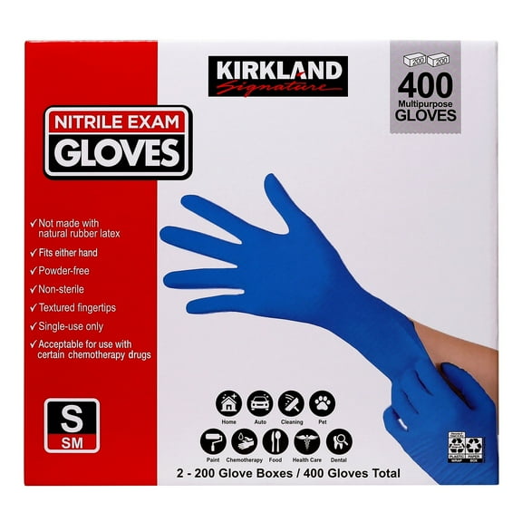 Kirkland Signature Nitrile Exam Gloves, Powder Free, Small (400 Count)