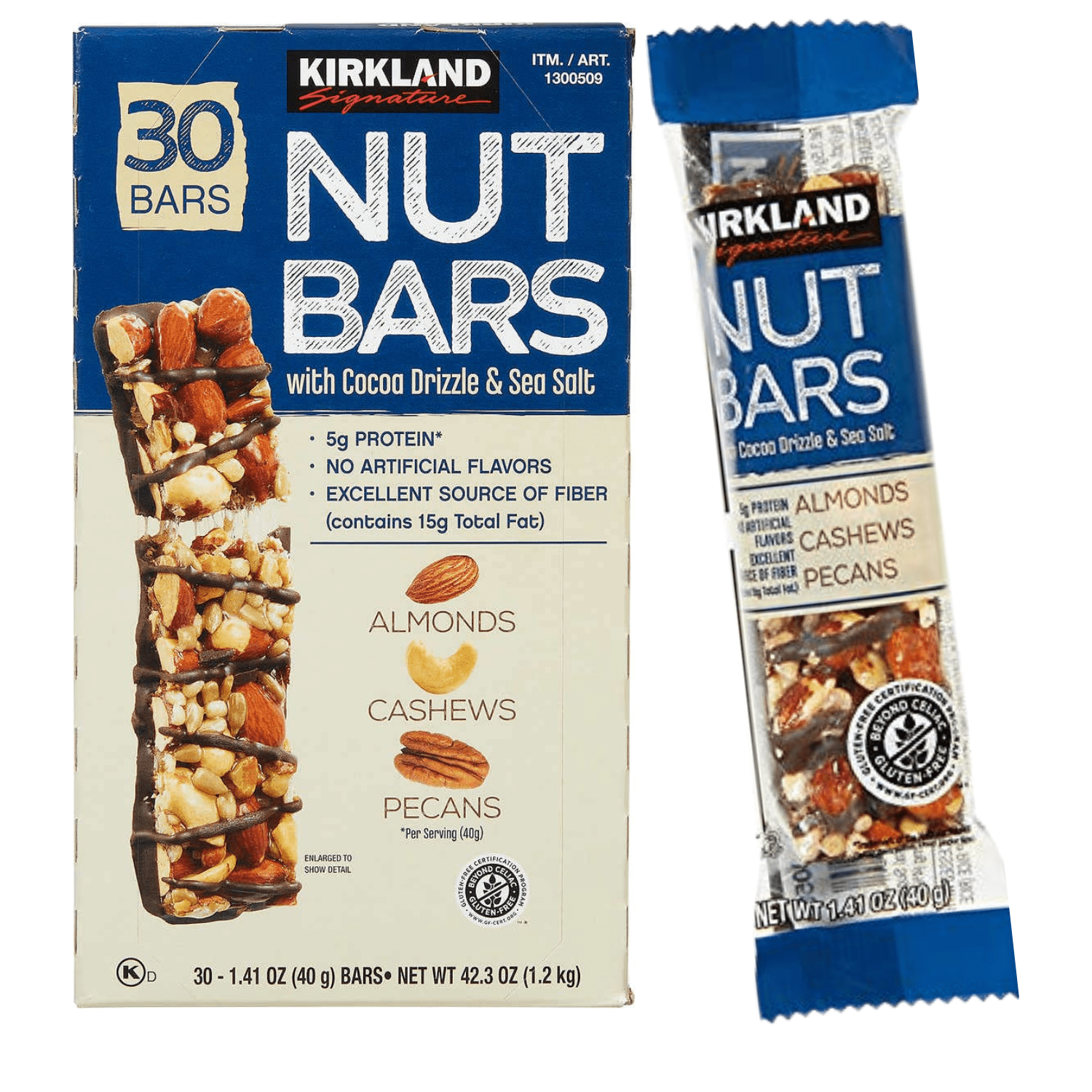 Kirkland Signature Nut Bars 40g with Cocoa Drizzle & Sea Salt 5g Protein  Almond Cashew & Pecans On the Go Lunch Box Ready to Eat Snack Bars 30 Count