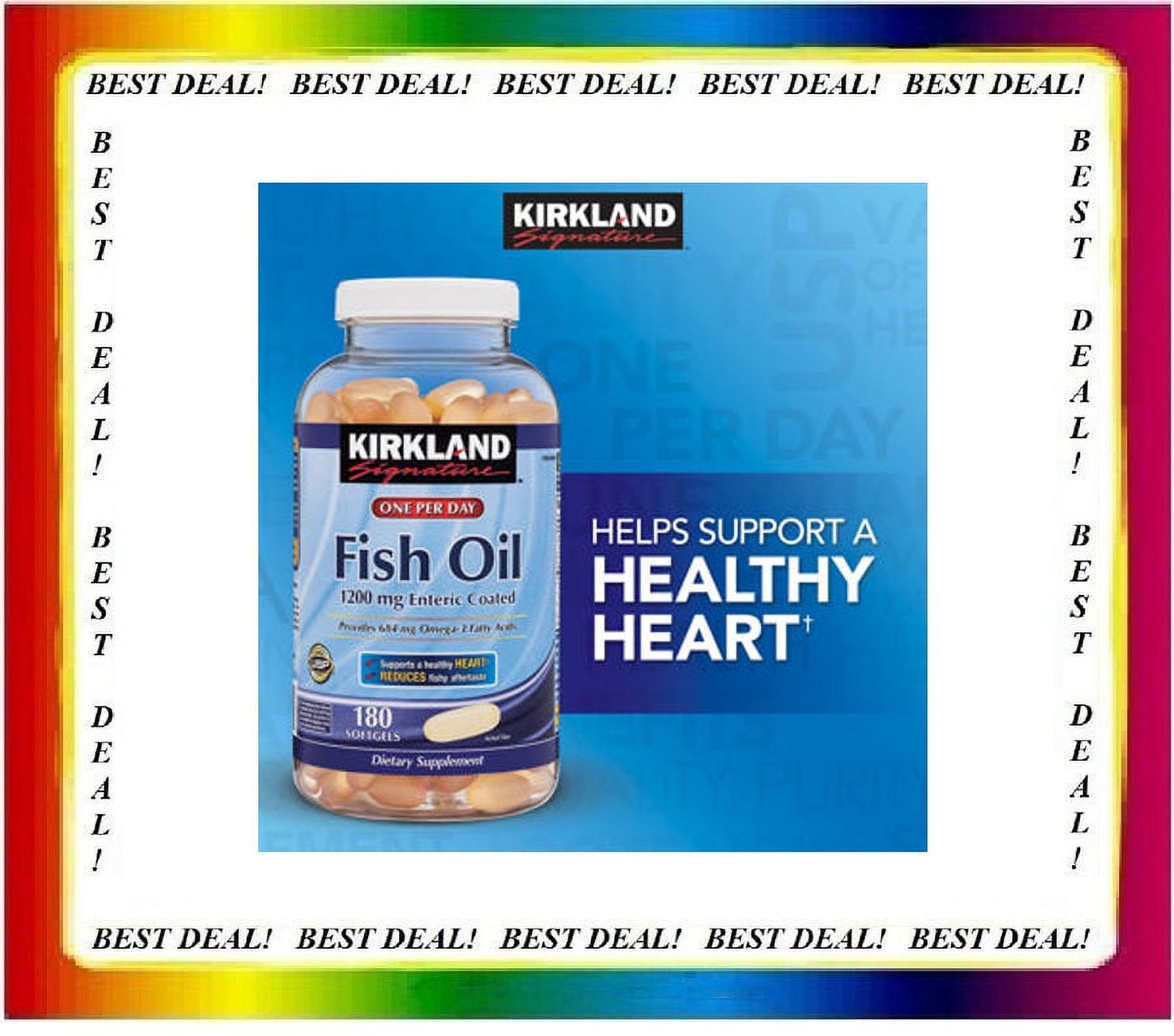 Kirkland Signature Omega3 Fish Oil, 180 Softgels, 1200 mg, Enteric