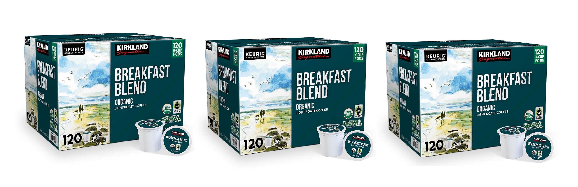 Kirkland Signature Organic Breakfast Blend Coffee, Light, Keurig K-Cup Pods, 120 ct 3PK
