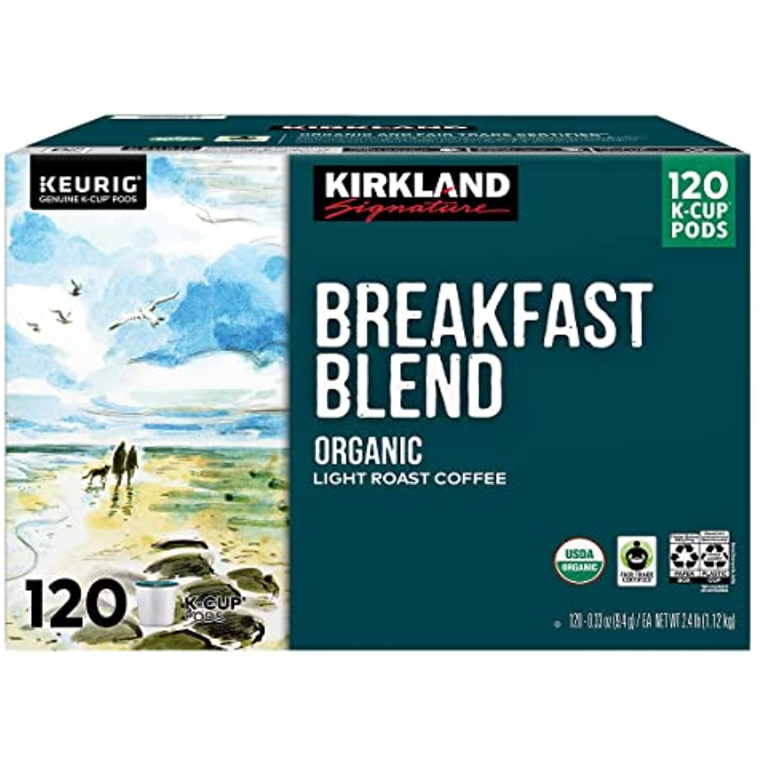 Kirkland Signature Organic Breakfast Blend LightRoast Coffee, KCup
