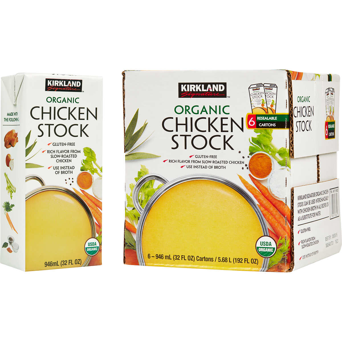 Kirkland Signature Organic Chicken Stock, 32 fl oz, 6 Count