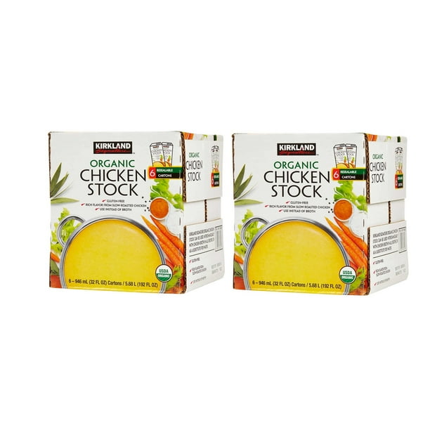 Kirkland Signature Organic Chicken Stock, 32 fl oz, 6count 2PK