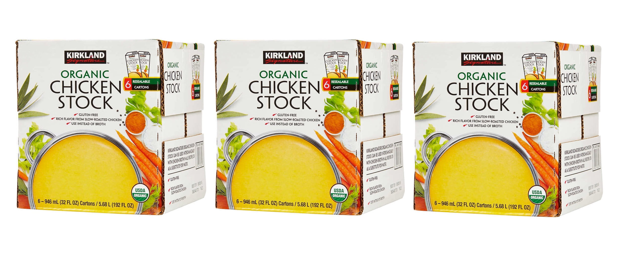 Kirkland Signature Organic Chicken Stock, 32 fl oz, 6count 3PK