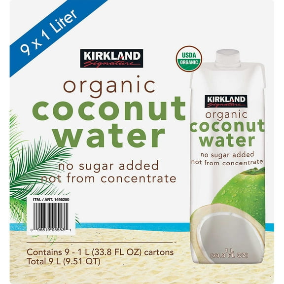 Kirkland Signature Organic Coconut Water 33.8 Fluid Ounce (Pack of 9)