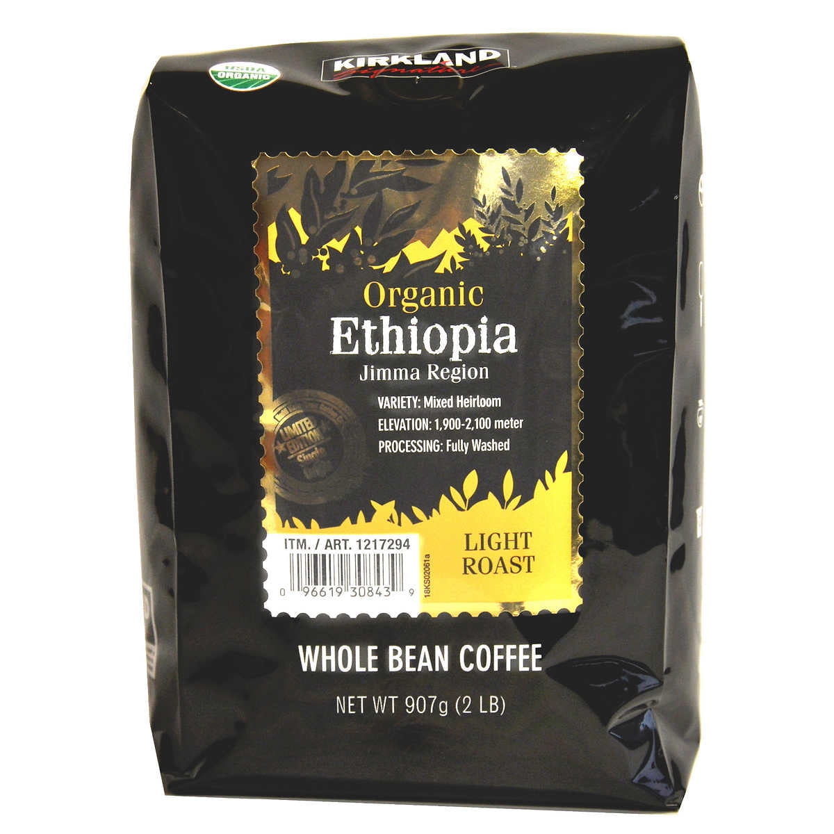 Kirkland Signature Organic Ethiopia Whole Bean Coffee, Light Roast (32