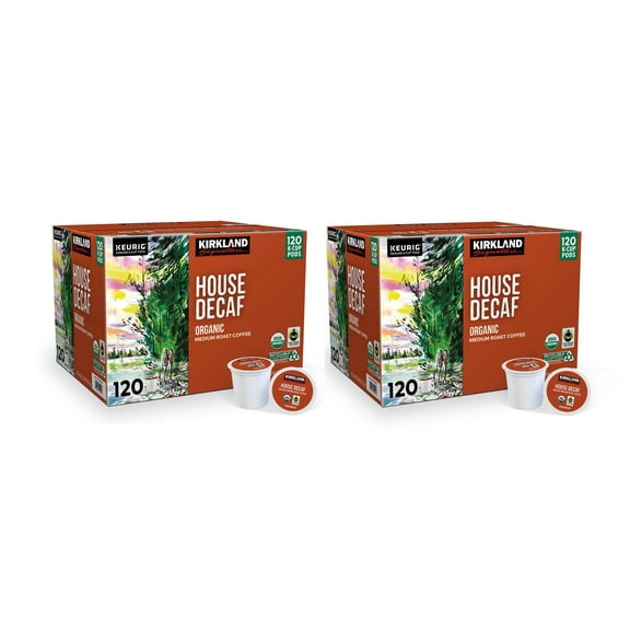 Kirkland Signature Organic House Decaf Coffee, Medium, Keurig K-Cup Pods, 120 ct 2PK